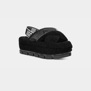 UGG Fuzzita Clear Wool Shearling Black Platform Women’s Slides Size 6 NWT